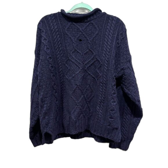 Aran Crafts Sweater 100% Merino Wool Navy Fisherman Knit Pullover Flawed sz XL - Picture 1 of 9